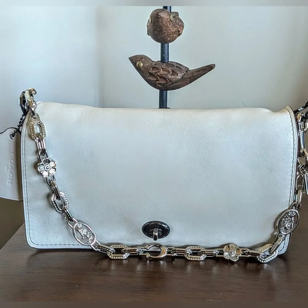COACH Dinky Genuine Bag In Chalk Crossbody/Clutch With Extra Chain Strap